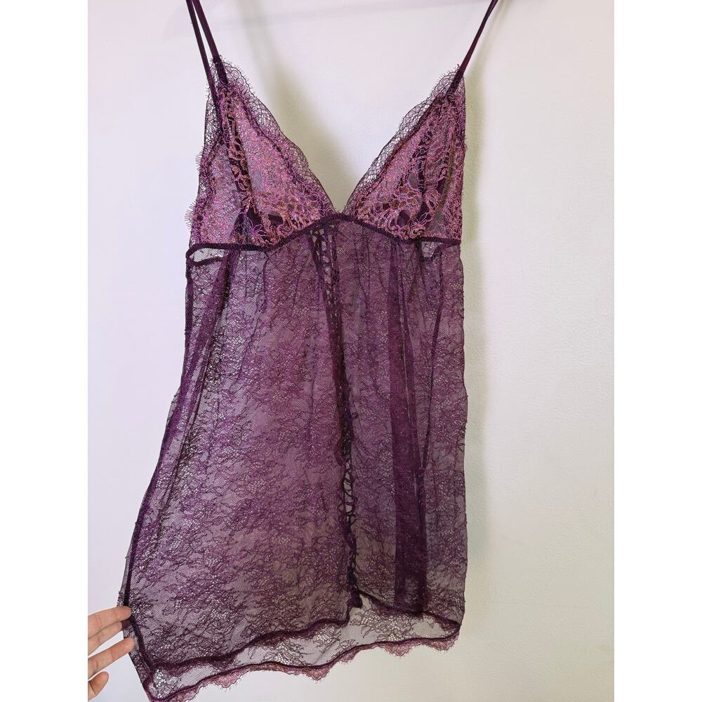 Sheer Purple Lace Babydoll Slip Dress Lingerie Romantic Goth Fairy - Picture 4 of 9